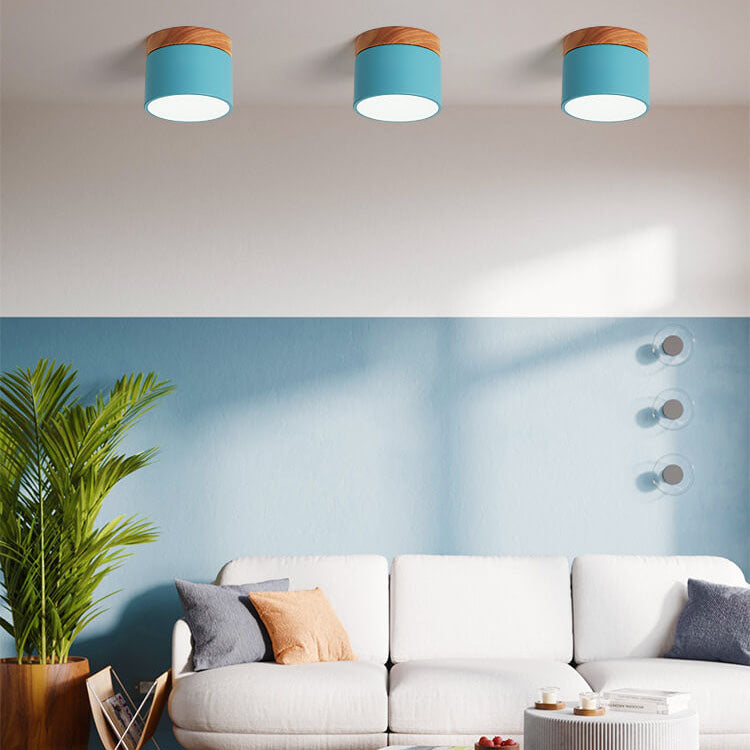 Scandinavian Macaron LED Ceiling Light | Wooden Accent Flush Mount