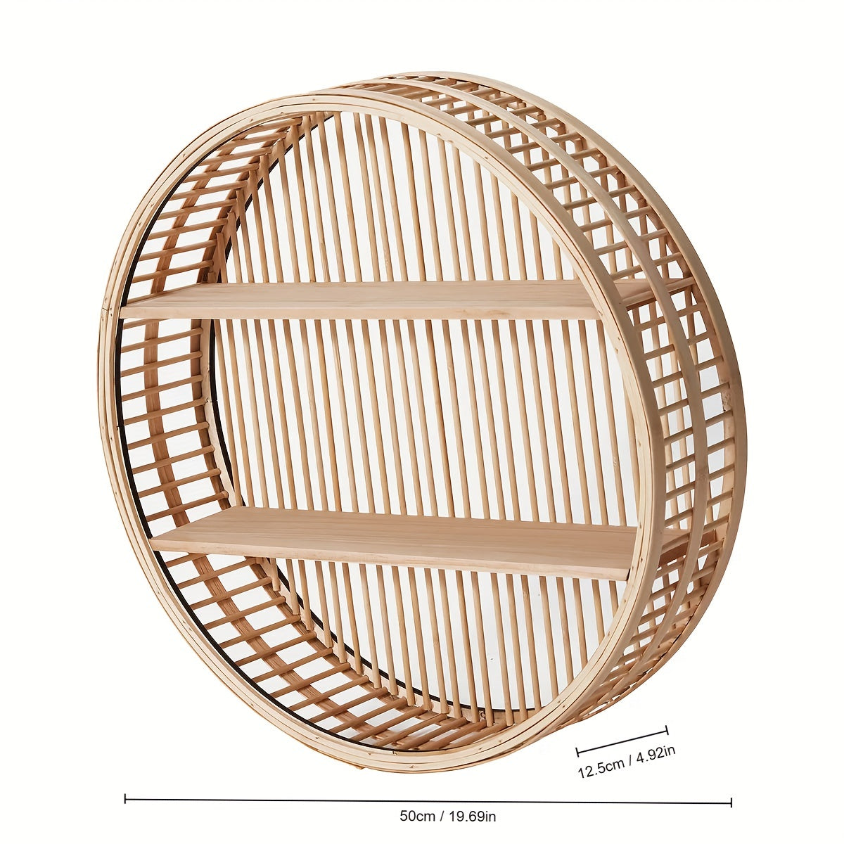 Round Bamboo Wall Shelf | Handmade Boho Floating Organizer