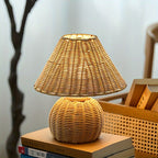 Bureaulamp Bamboe Gevlochten – Boho USB Sfeerlamp voor Bureau & Nachtkastje