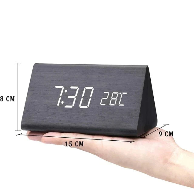 Digitale Wekker Hout LED – Wekker met Spraakbesturing, Temperatuurweergave & 3 Alarmen