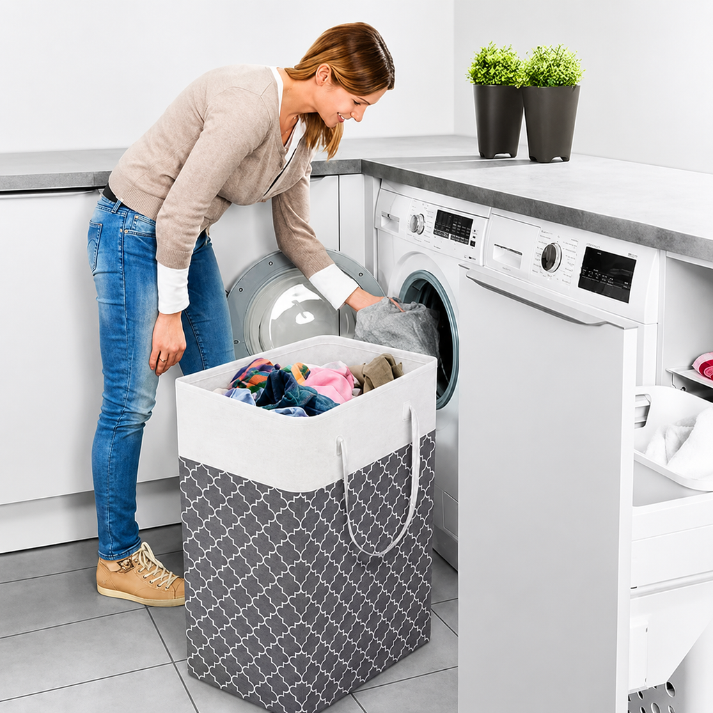 Wasmand 75L Opvouwbaar Waterdicht – Grote Stoffen Waszak met Handvatten