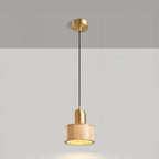Cylinder Pendant Light | Japanese-Style Walnut & Brass Hanging Lamp