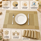 Placemats Antislip Afwasbaar – Hittebestendige Geweven PVC Placemats 45x30 cm voor Eettafel
