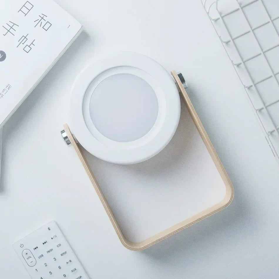 Draagbare Lantaarn Oplaadbaar – Opvouwbare LED Tafellamp met Houten Handvat