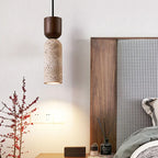 Hanglamp Travertijn & Hout – Wabi-Sabi Japandi Pendel voor Slaapkamer