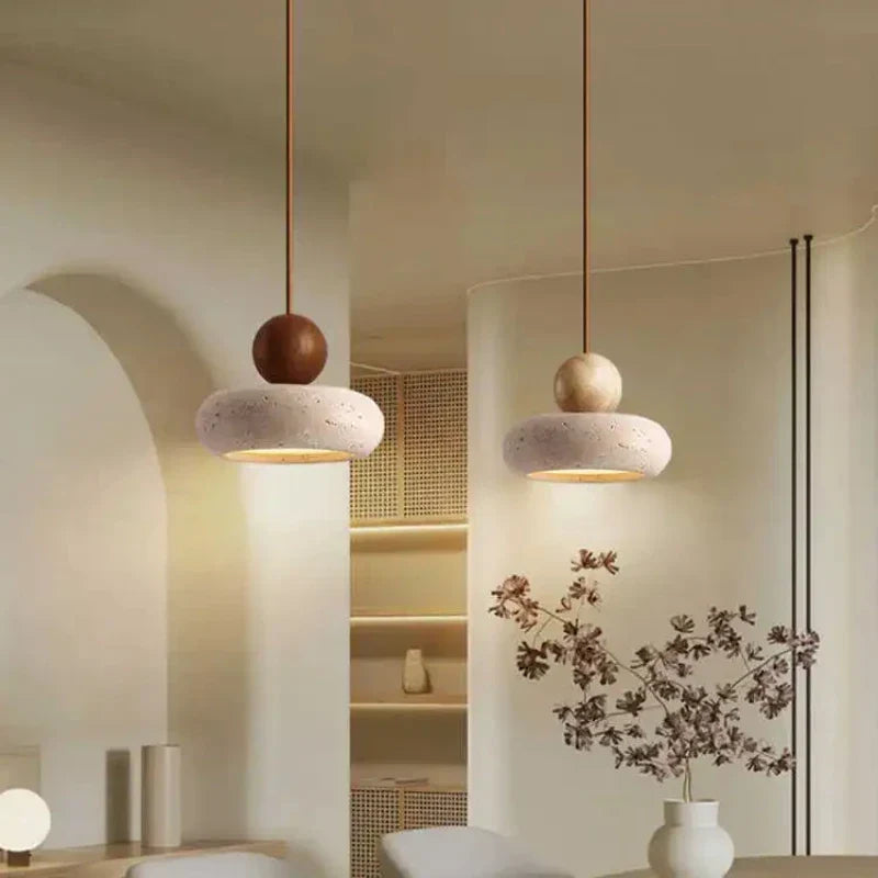 Natural Stone & Wood Pendant Light | Vintage Minimalist Pendant
