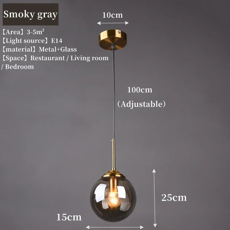 Hanglamp Glazen Bol Rookglas – Nordic Pendant in Amber, Helder of Rookgrijs
