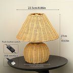 Bureaulamp Bamboe Gevlochten – Boho USB Sfeerlamp voor Bureau & Nachtkastje