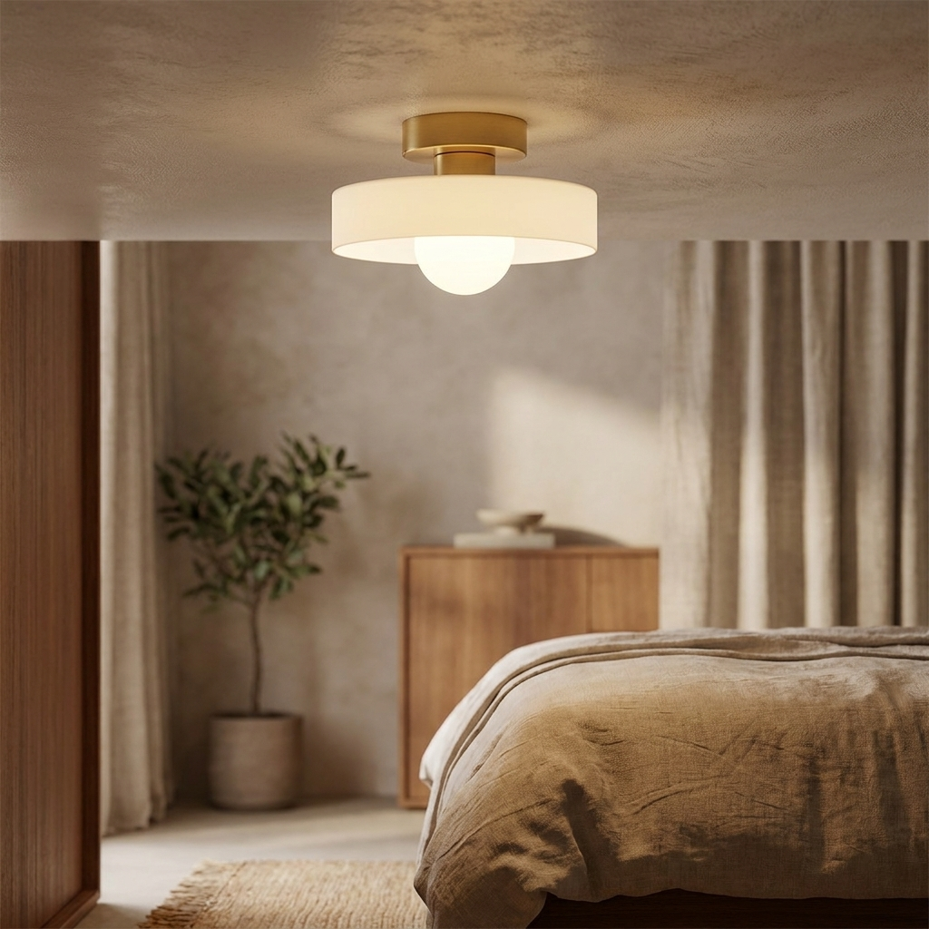 Plafondlamp Bauhaus – Minimalistische Plafonnière met Messing & Glas voor Hal & Slaapkamer