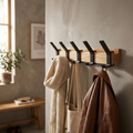 Kapstok Wandmontage Nordic – Verstelbare Wandkapstok met Dubbele Haken, Zwart & Hout