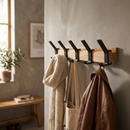 Kapstok Wandmontage Nordic – Verstelbare Wandkapstok met Dubbele Haken, Zwart & Hout