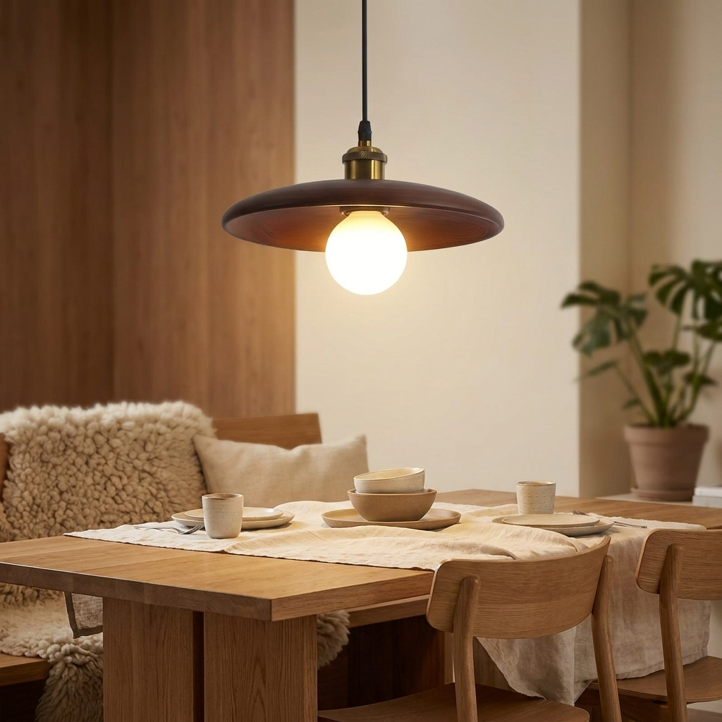 Hanglamp Massief Hout – Scandinavische Houten Plafondlamp voor Eetkamer