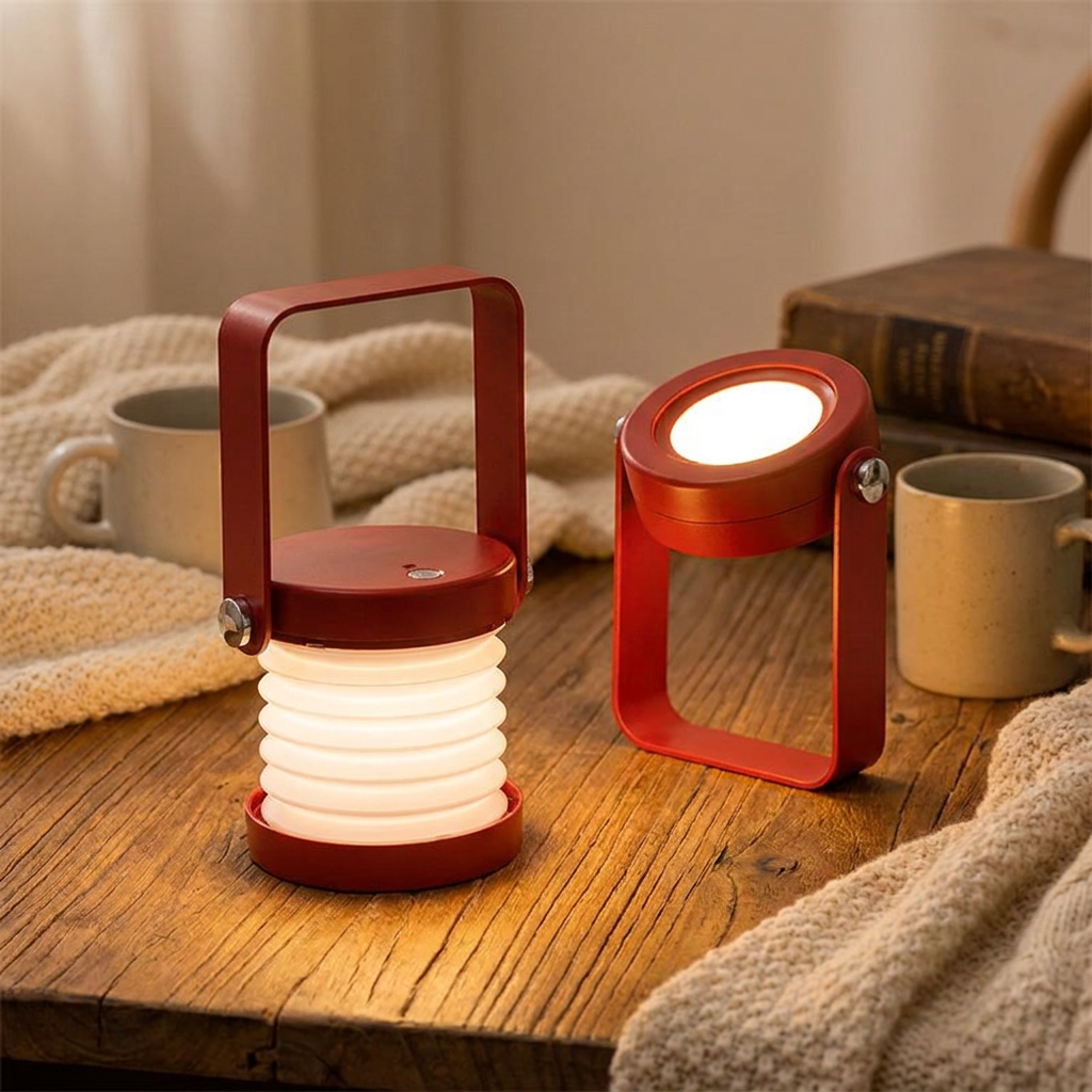 Draagbare Lantaarn Oplaadbaar – Opvouwbare LED Tafellamp met Houten Handvat