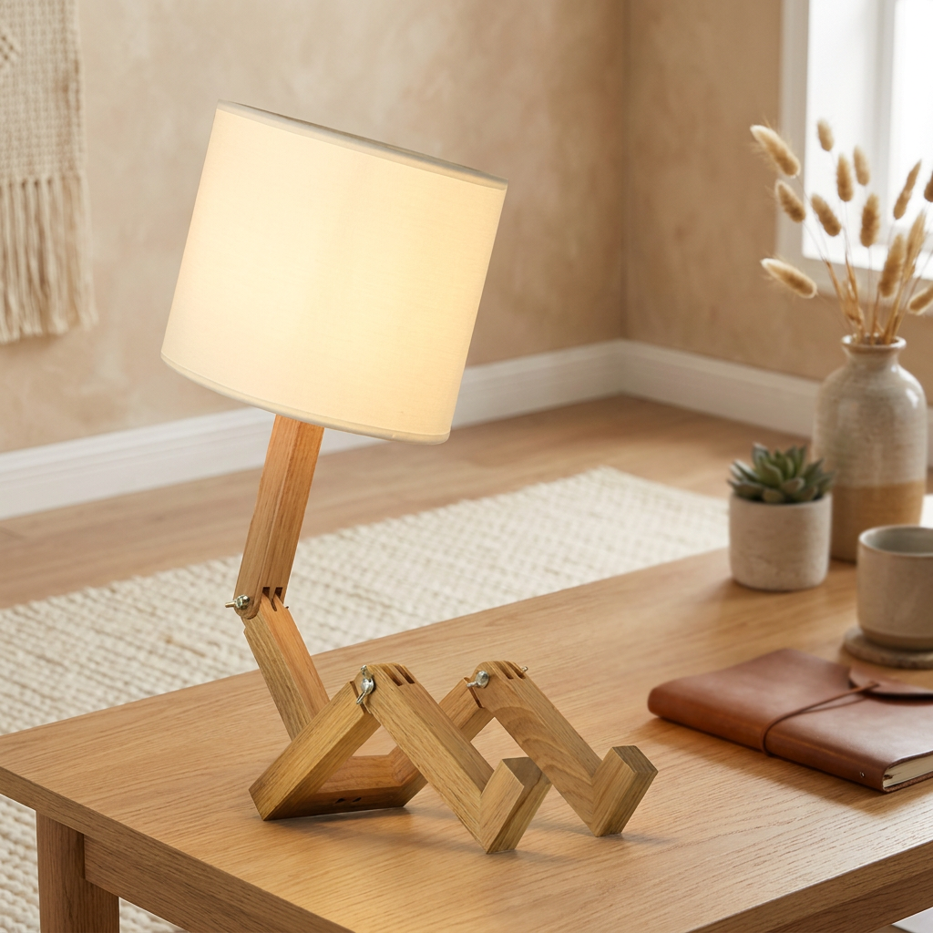 Tafellamp Buigbaar Hout – Flexibele Design Sfeerlamp voor Bureau & Nachtkastje