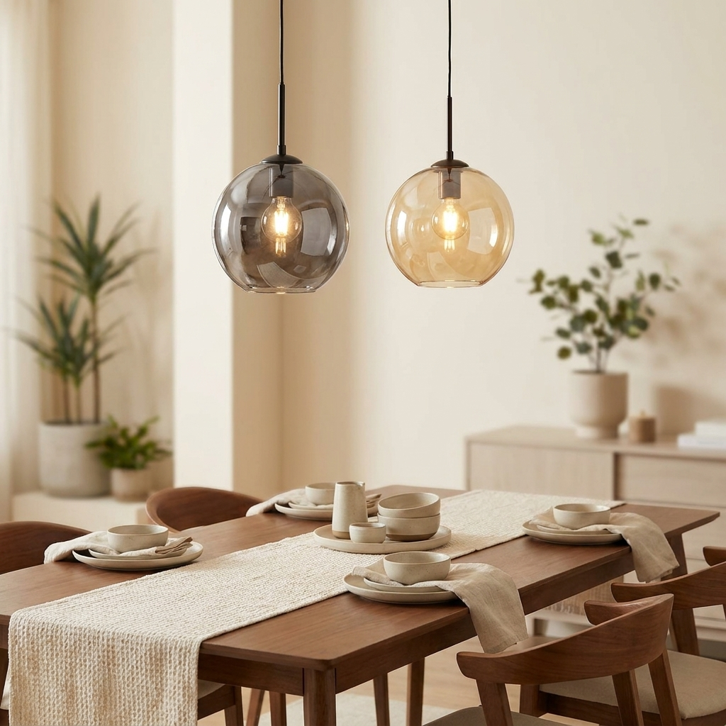 Hanglamp Glazen Bol Rookglas – Nordic Pendant in Amber, Helder of Rookgrijs