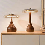 Tafellamp Andi Glas – Moderne Messing & Houten Sfeerlamp voor Woonkamer